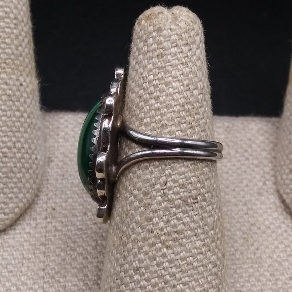 60s Malachite Sterling Silver Signed Native Ring - Picture 3 of 8